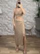 Knitted CropTop Skirt Set-23/Gold