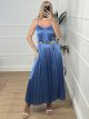 Satin Pleated Dress Belt/Indigo