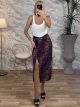 Elastic Midi Skirt-Leopard/Burgundy