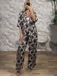 Soft Satin SHORT Kimono&Pants Set/Beige&Black