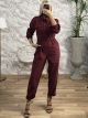 Suede Buttons Jumpsuit/Burgundy