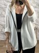 Cord Velvet Viscose Hood Cardigan/White