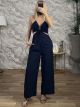 CutOut Ve Jumpsuit-3640/Navy Blue