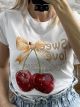 Cherries&Bow Cotton T-Shirt/White-Orange Bow