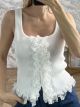 Knitted Lace&Buttons Top-77122/White
