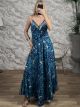 Silk GoldPrints Maxi Dress-2641/Petrol&Blue