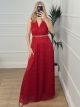 Maxi Elastic Lace Dress/Red