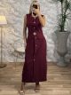 Golden Buttons Zipper Dress/Burgundy