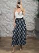 Belt Polka Dot Maxi Skirt/Navy Blue