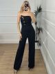 Strapless Buttons Jumpsuit/Black