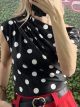 Draped OneShoulder Polka Dot Top/Black