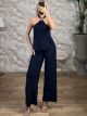 HalterNeck GoldPin Pants Set-17694/Navy Blue