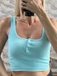Ribbed Button CropTop-92516/Aqua