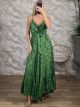 Silk Boho GoldPrints Maxi Dress-8126/Green
