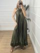Satin Pleated Dress-7207/Khaki
