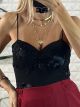 Satin Flowers Bodysuit/Black