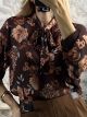 Muslin Bow Shirt-Floral/Chocolat