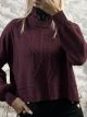 Turtleneck Cropped Sweater-8884/Burgundy