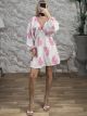 Cotton BalloonSleeves Mini Dress-9712/White&Pink