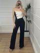 Strapless Buttons Jumpsuit/Black&White