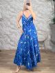 Silk GoldPrints Maxi Dress-2641/Navy Blue-Ciel