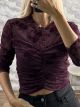 Velour Floral Top-49738/Burgundy
