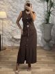 Golden Buttons Zipper Dress/Chocolat
