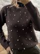 Viscose Pearls Sweater-8059/Chocolat