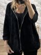 Cord Velvet Viscose Hood Cardigan/Black