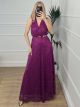 Maxi Elastic Lace Dress/Magenta