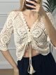 Drawstring Cotton Top/Ecru