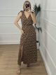 Leopard Bows Dress-2378/Beige