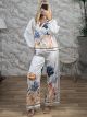 Satin Shirt&Pants Set-8553/Navy Blue