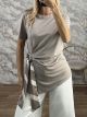 Viscose Asymmetrical SatinRibbon Top-30152/Mocha