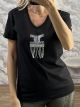 Rhinestone Fringe Cotton Ve Top/Black