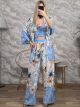 ThreePieces Kimono Floral Set-2883/Ciel