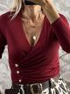 Side Pearl Buttons Top-3430/Burgundy