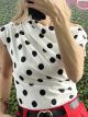 Draped OneShoulder Polka Dot Top/White