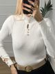 Knitted Buttons Neck Top/White