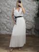 Muslin Rufflesleeves Pleated Dress/White