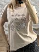 Embossed Print Strassed Cotton T-Stirt-1757/Beige