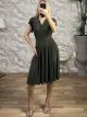 Elastic Closs WrapTop Midi Dress-9932/Khaki