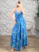 Silk GoldPrints Maxi Dress-2641/Blue&Green