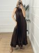 Satin Pleated Dress-7207/Chocolat