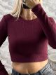 Ribbed Knitted Crop Top-12409/Burgundy