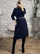 High Neck Belt Dress/Dark Blue