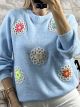 Flowers Embroidered Sweater-1298/Ciel