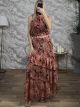 Muslin BowNeck SilverThread Skirt Set-6388/Coral