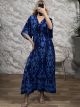 Boho Silk Maxi Dress-3226/Navy Blue&Ciel