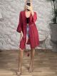 Crochet CabbanaSleeves Kimono-4112/Burgundy